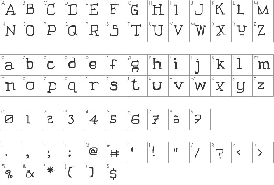 Square Hair font character map preview