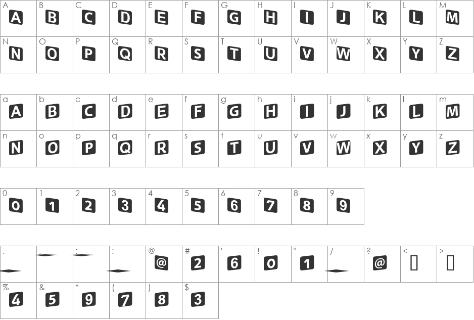 square kids font character map preview