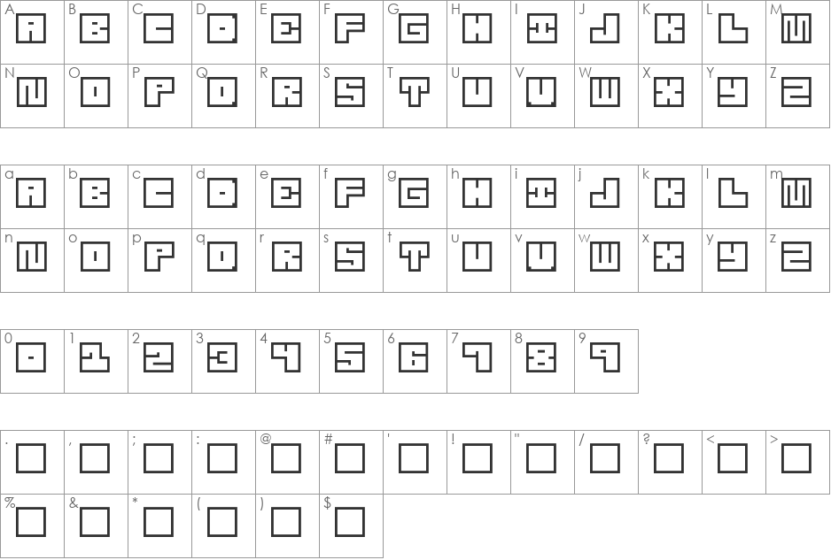Square Limit MCE font character map preview