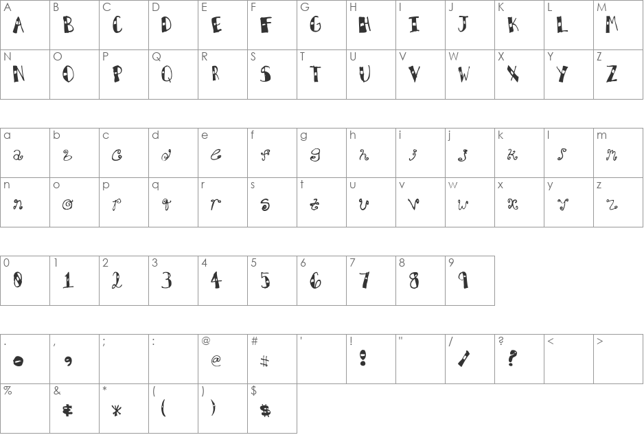 Square One Jenna! font character map preview
