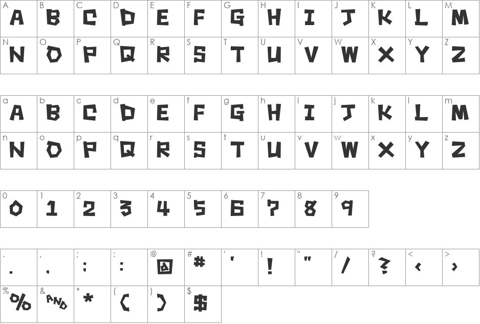 Square rough font character map preview