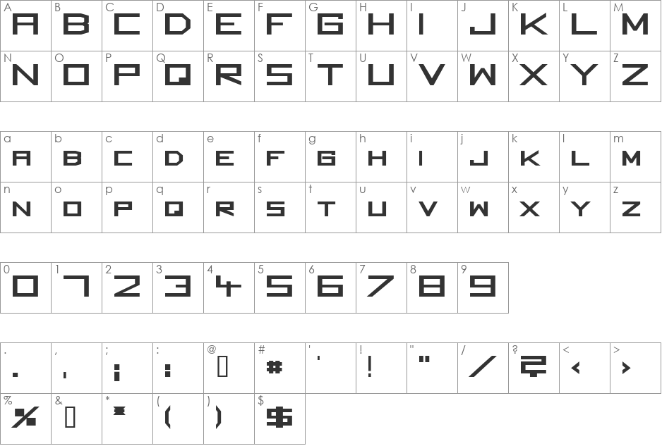 Square Unique font character map preview