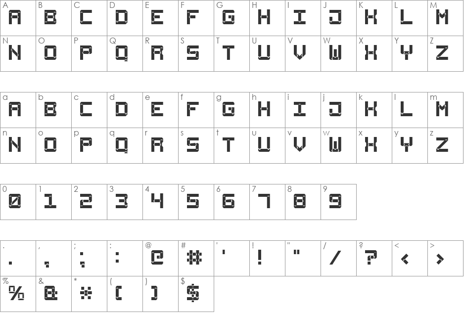 Square Wood-7 font character map preview