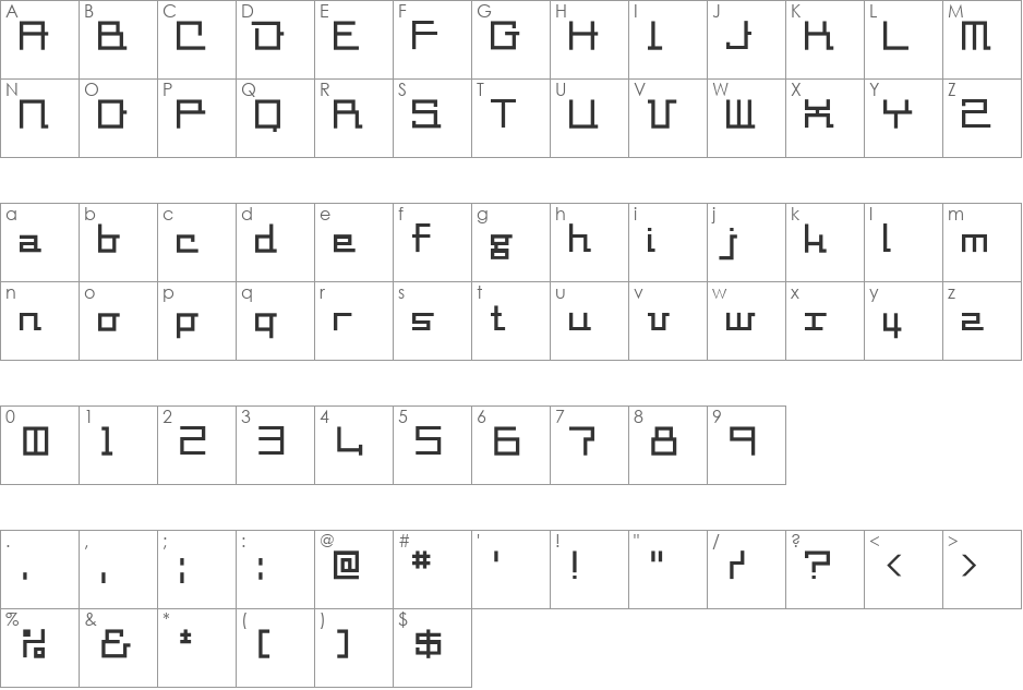 square-millimeter font character map preview
