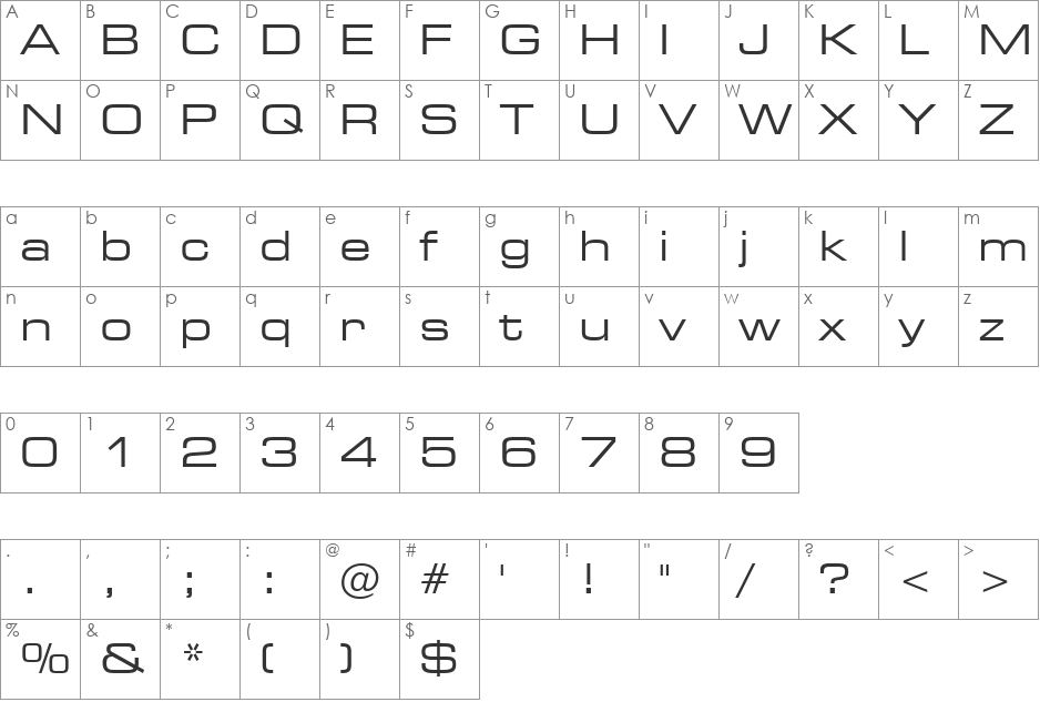 Square721 Ex BT font character map preview