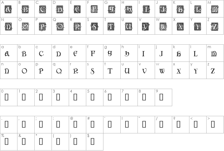 SquareCaps font character map preview