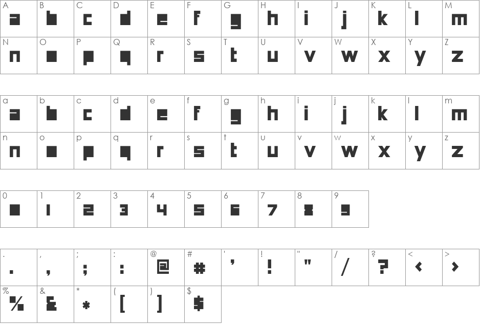 Squared BRK font character map preview