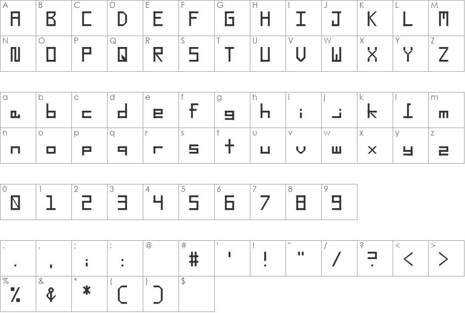 Squared Up font character map preview