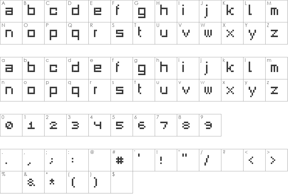 SquareDance00 font character map preview