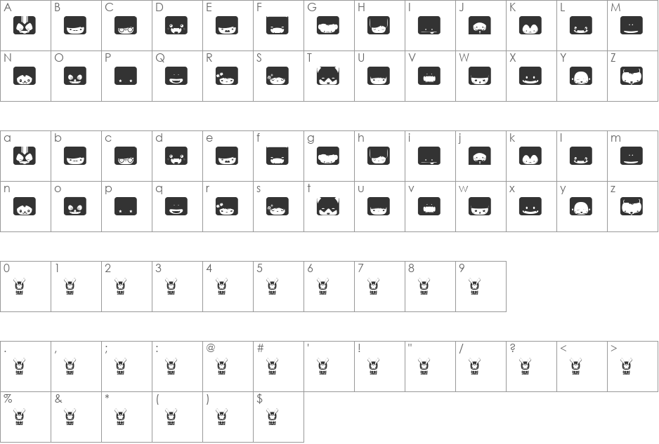 SquareFace font character map preview