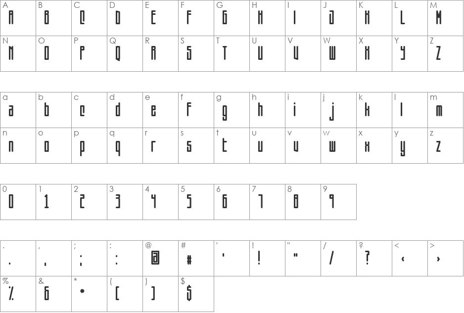 Squareworm font character map preview