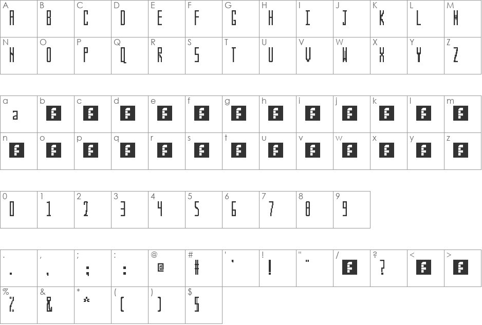 Squarshy font character map preview