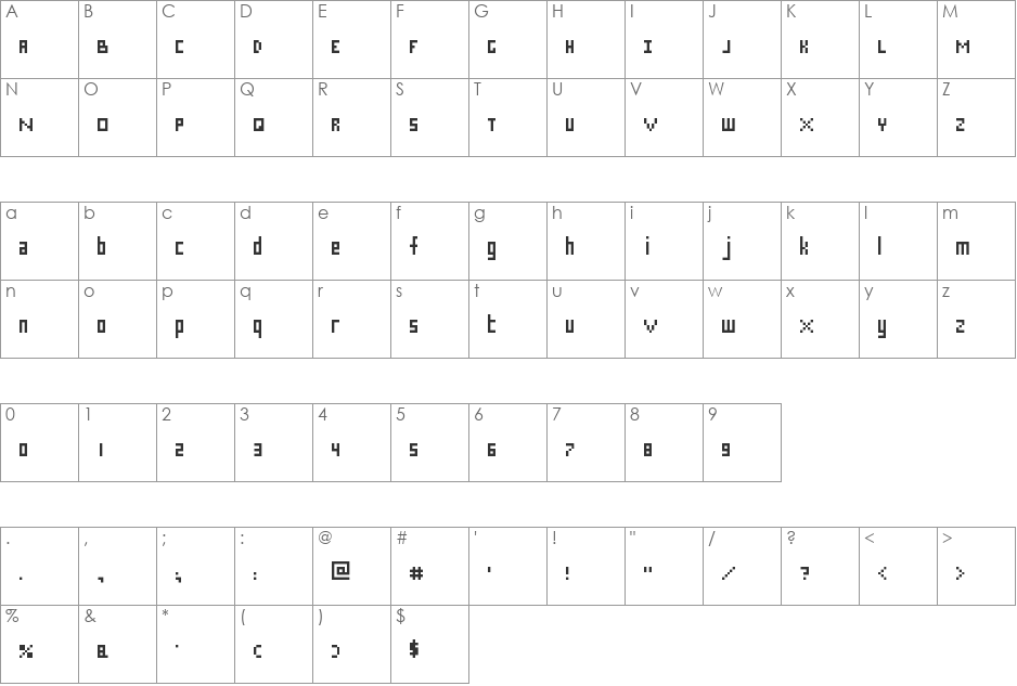 Squary font character map preview