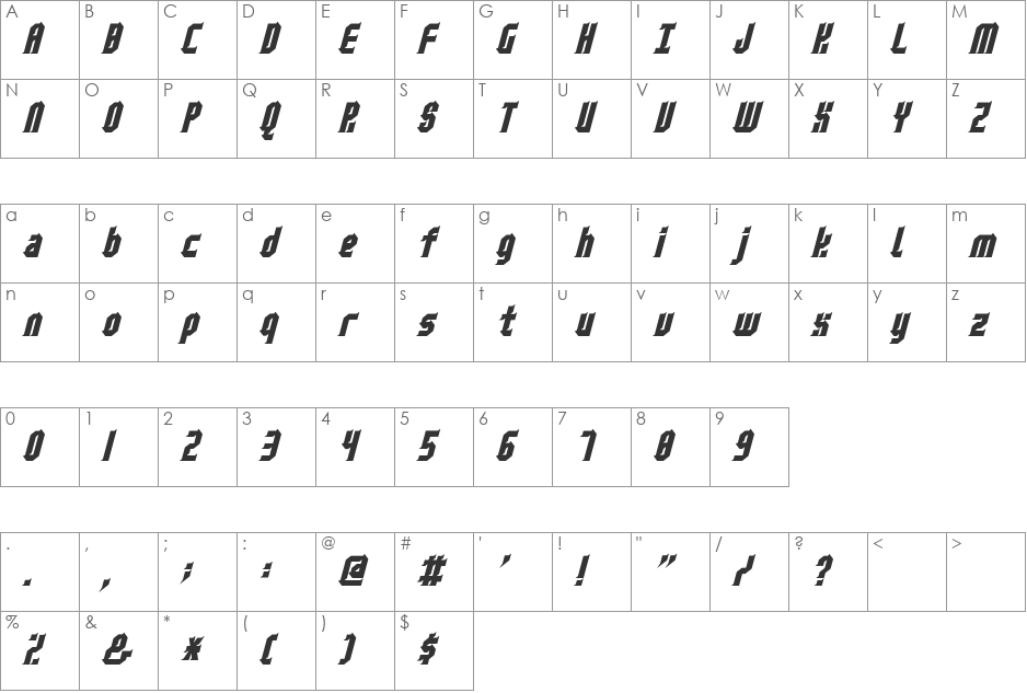 Squash font character map preview