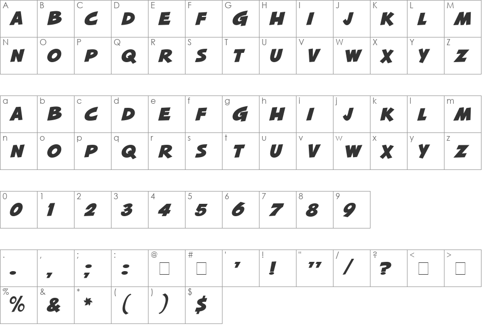 Squash MN font character map preview