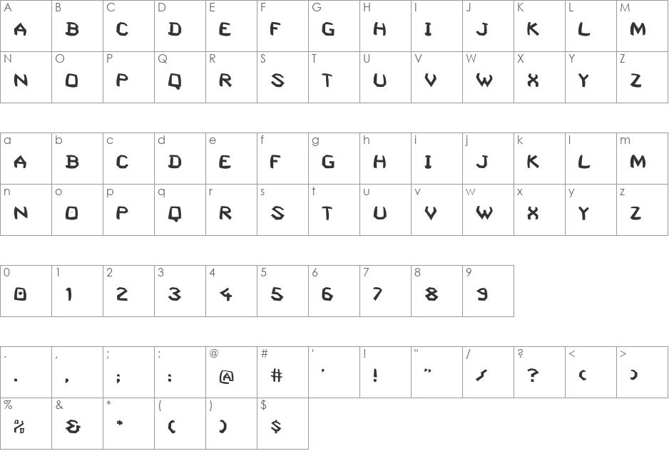 SquashedRandom font character map preview
