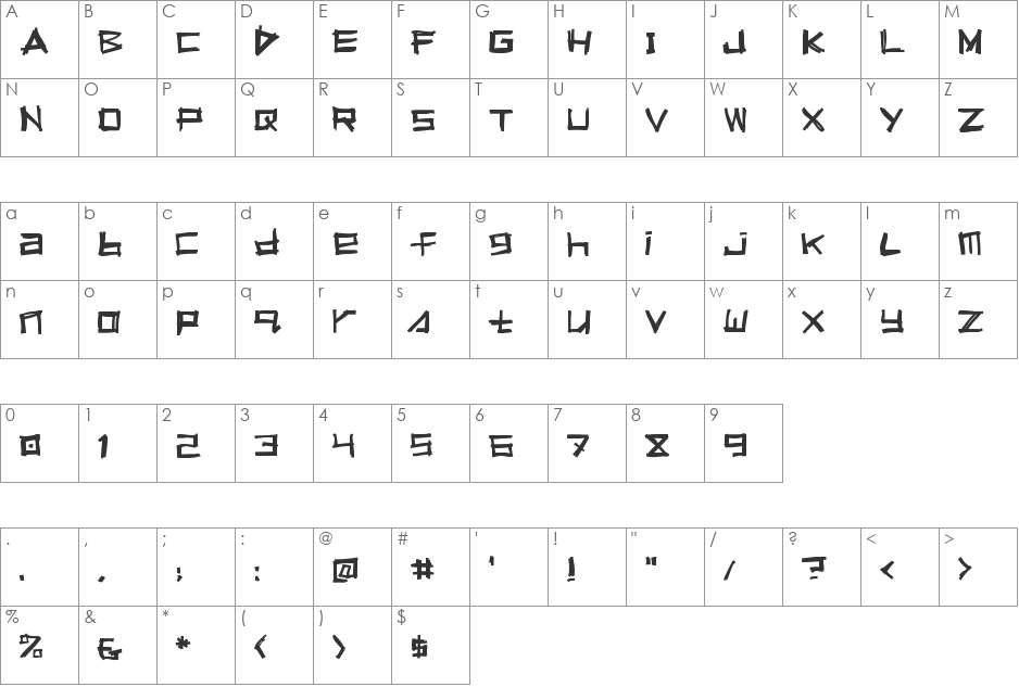 Squeeg font character map preview