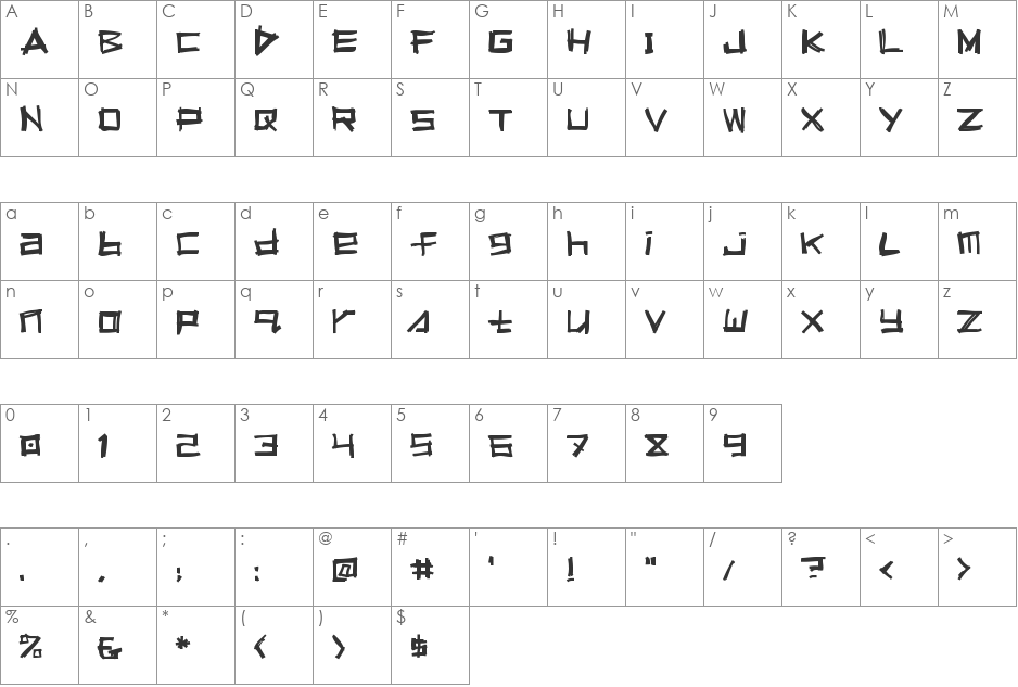 Squeeg font character map preview