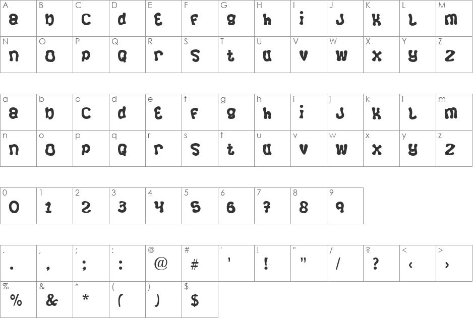 Squirrel font character map preview