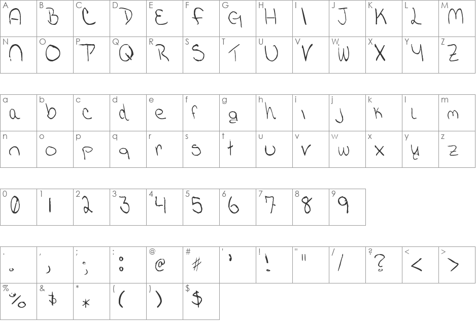 SquishedLizard1 font character map preview