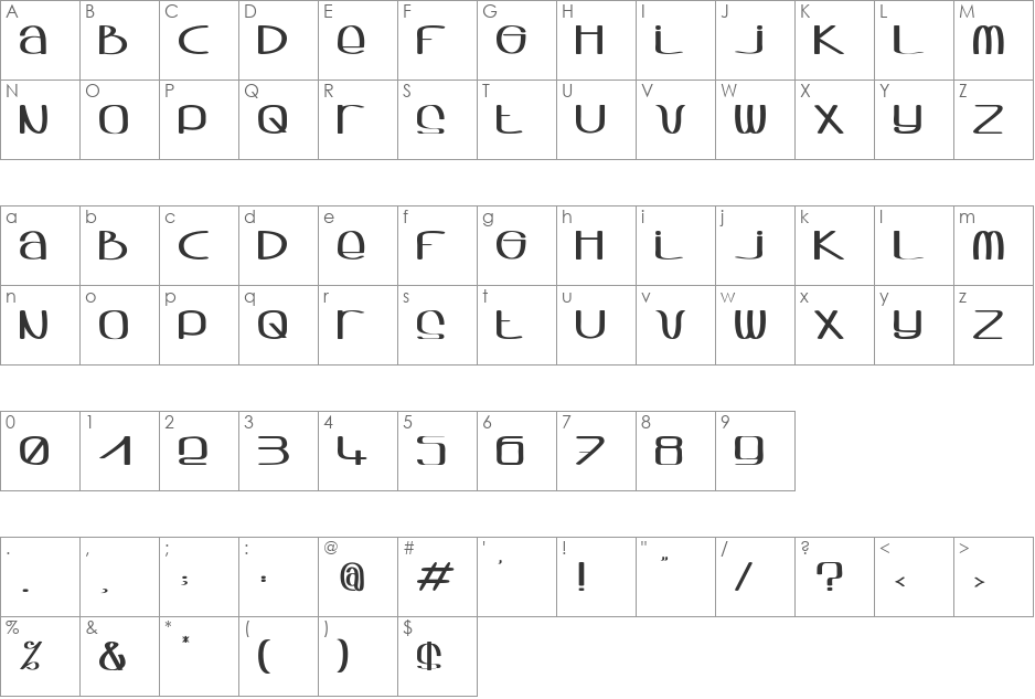 Sqwash font character map preview