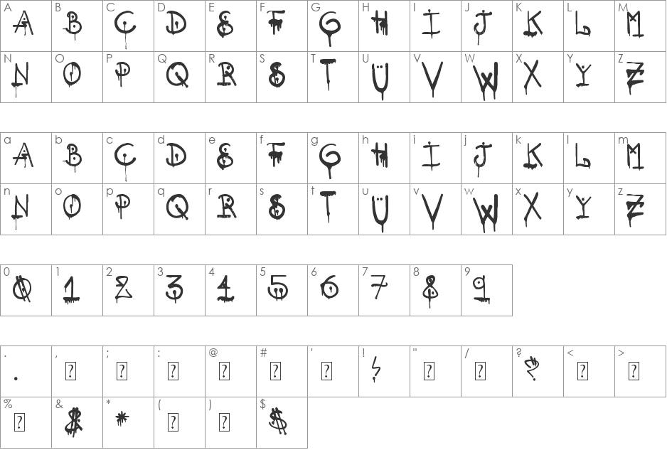 SQZR font character map preview
