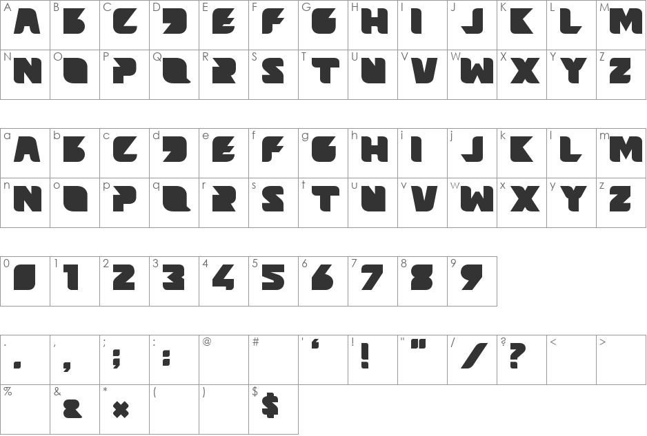 Beams font character map preview