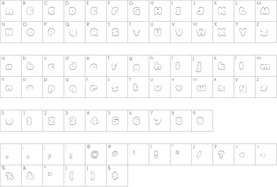 Beanbag font character map preview