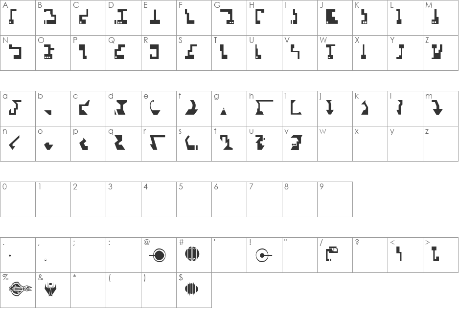 ST Cardassian font character map preview