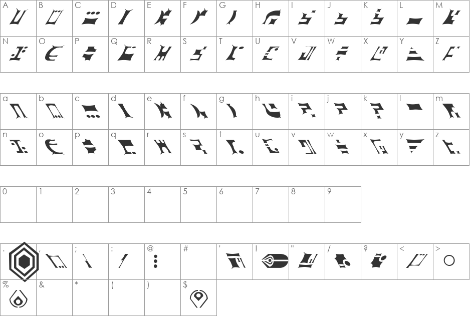 ST Ferengi Gothic R font character map preview