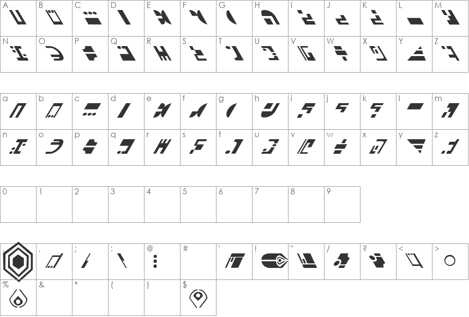 ST Ferengi L font character map preview