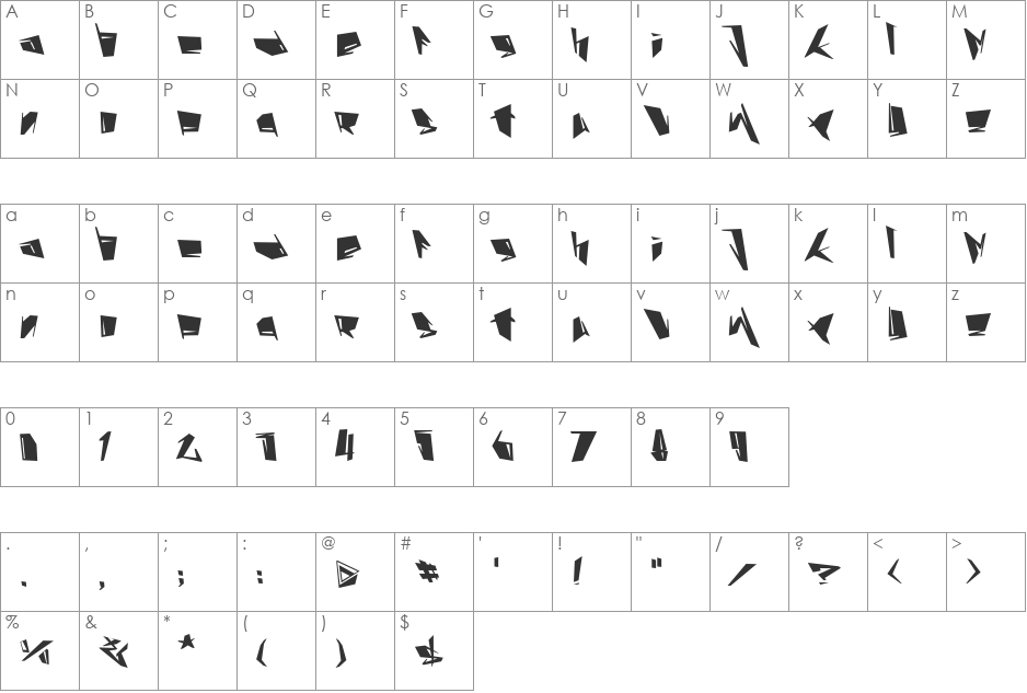 Stab font character map preview