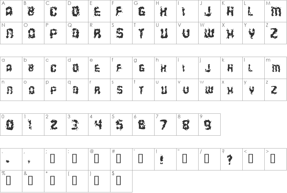 Stab Wound font character map preview