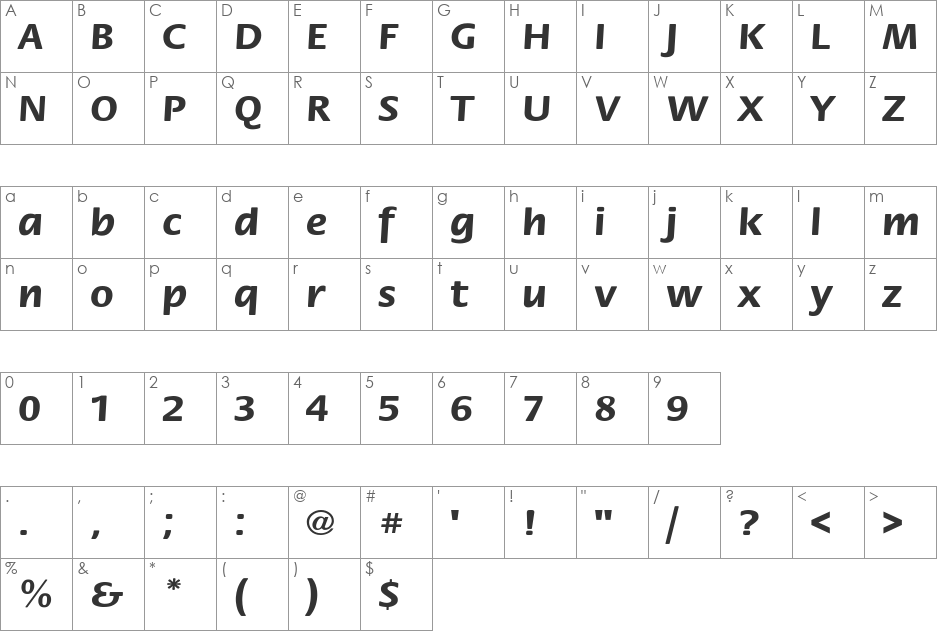 StackExt-Bold font character map preview