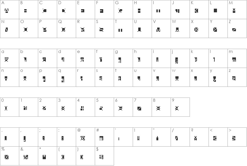 Beanwriting font character map preview