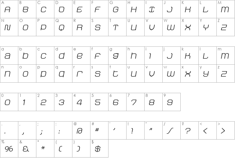 StakBold Oblique font character map preview
