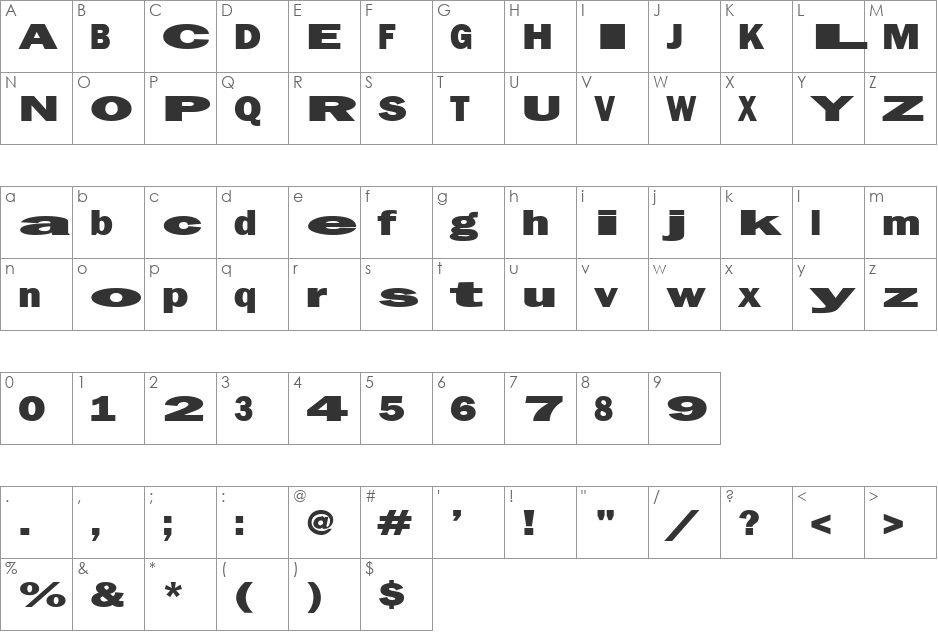 Staley font character map preview