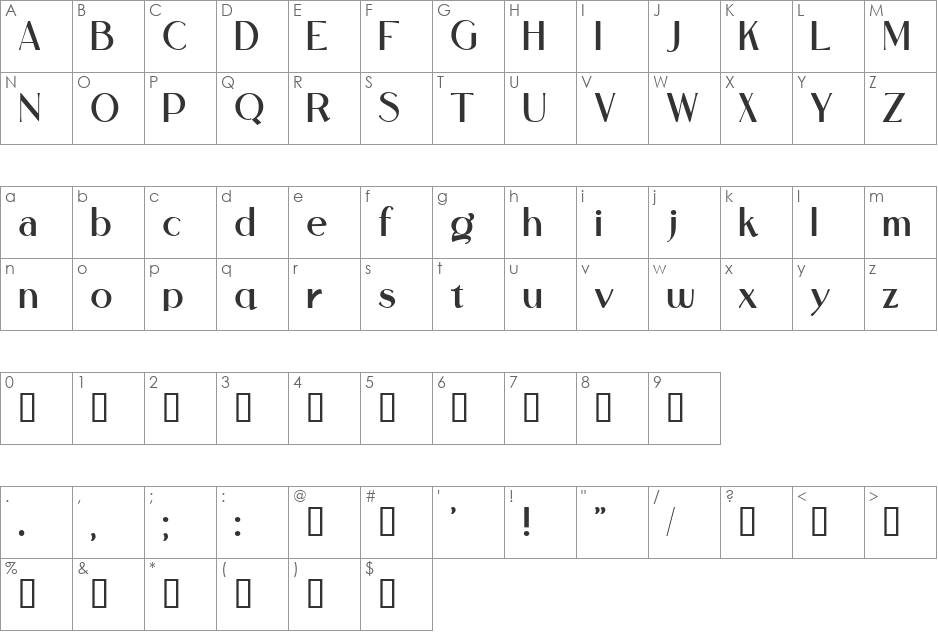 Stalk font character map preview