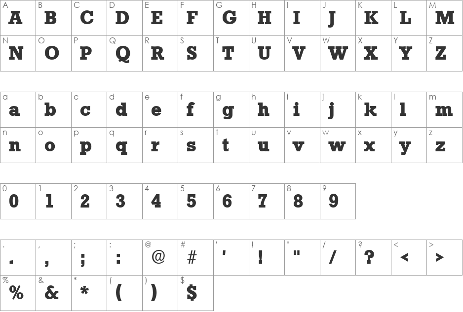 Stamford Heavy SF font character map preview