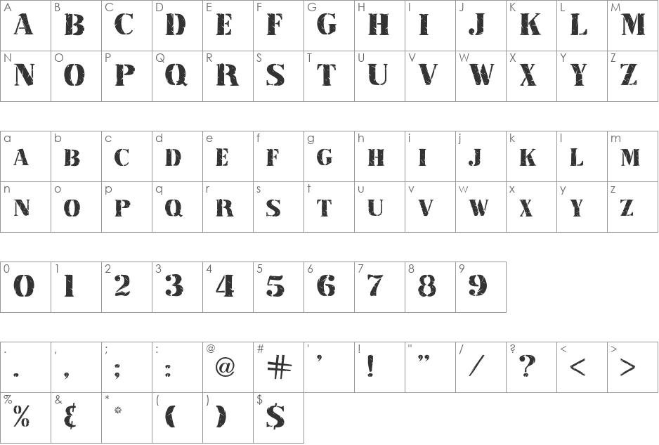 Stamp font character map preview