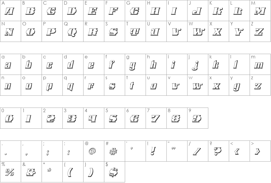 Stampede Open Italic font character map preview