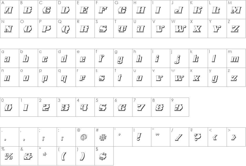 Stampede Open Italic font character map preview