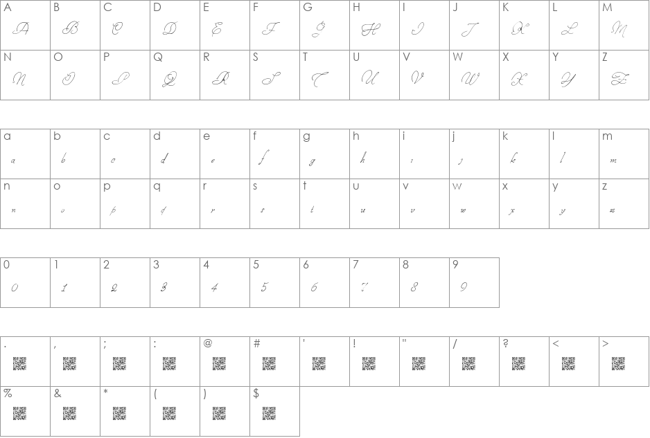 StampedEnvelopes font character map preview