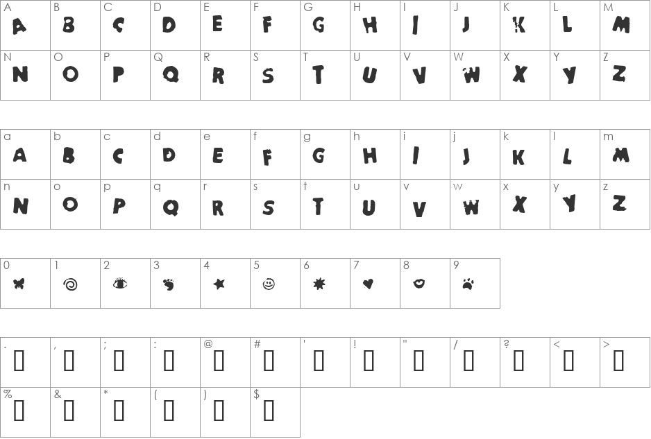StamperFace font character map preview