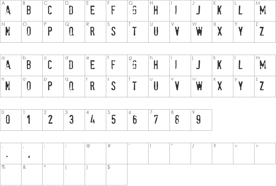stamPete font character map preview