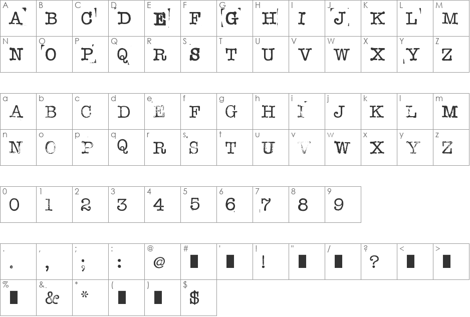 STAMPWRITER-KIT font character map preview