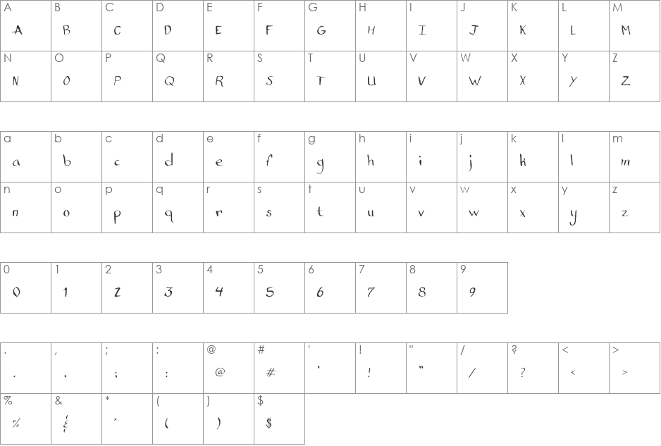 Standard Nib Handwritten  font character map preview