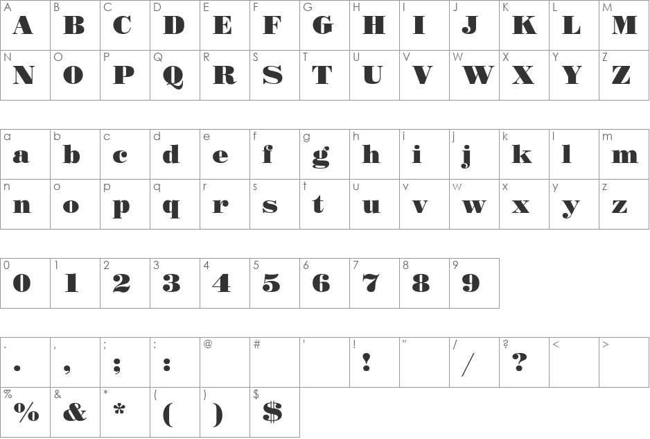 StandardPosterC font character map preview
