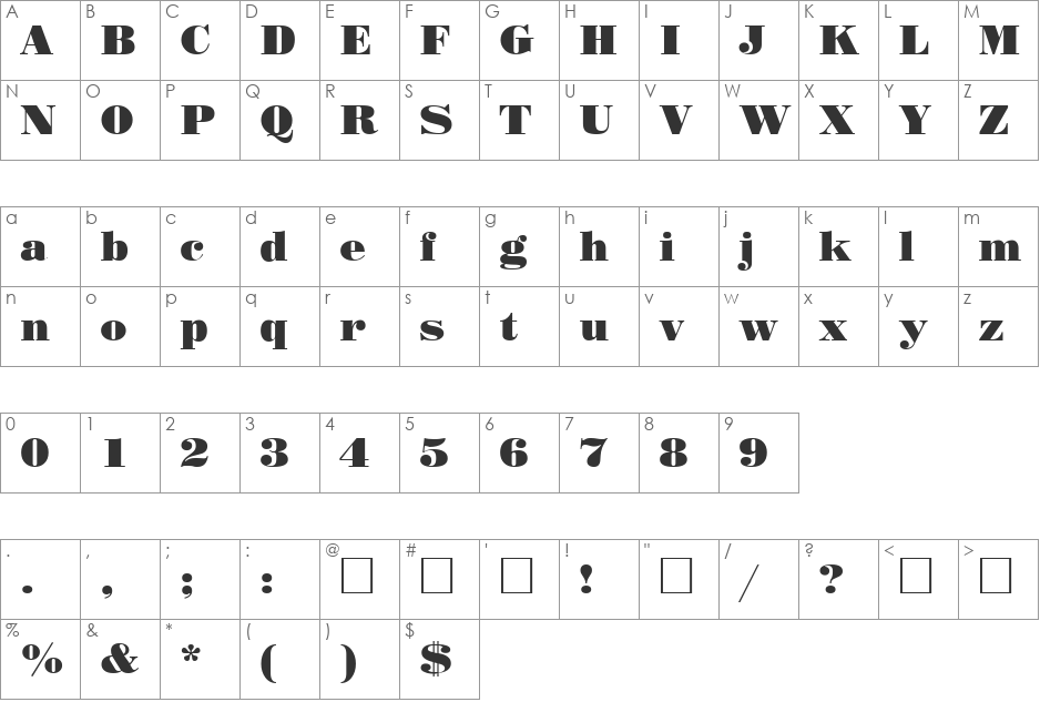 StandardPosterCTT font character map preview