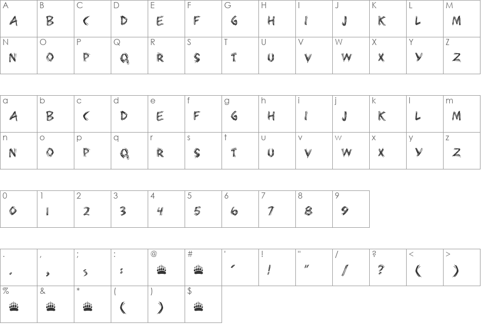 Bearpaw font character map preview